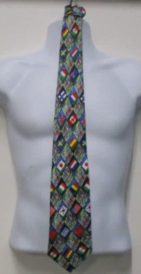 Corbata A. Rogers, Banderas del Mundo, Multicolor, 100% Poliéster, Hecha en Corea Foto 1 de 4