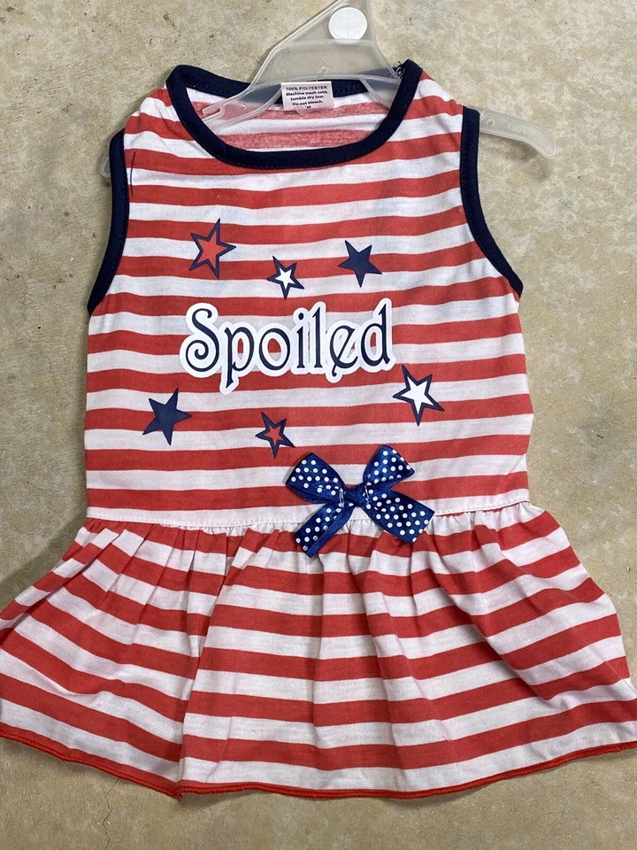 PET SPIRIT RED,WHITE,BLUE "SPOILED" PATRIOTIC DRESS  Puppy/Dog SMALL - Image 1 of 1