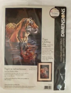 Dimensions TIGER CHILLING OUT #35222 Counted Cross Stitch Kit NEW 9x14" Aida 18 - Picture 1 of 5