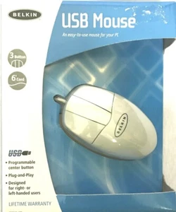 New BELKIN USB Mouse 3 Button/6 FT Cord - Gray - Picture 1 of 4