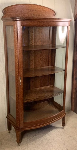 Antique Oak Curved Glass Curio Cabinet Cover