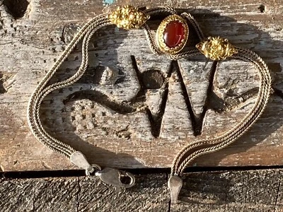 Pulsera Tenis Cornalina Oro Ley 925 Vermeil Mujer Flores Palma Trigo Foto 1 de 4