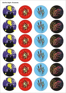 24X PRECUT BONFIRE NIGHT FIREWORKS 2 EDIBLE WAFER CUPCAKE CAKE TOPPERS 1435 - Picture 1 of 1