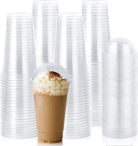 20 oz Clear Plastic Cups with Dome Lids for Coffee, Smoothie, Boba - Picture 1 of 8