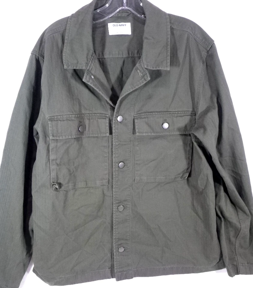 Old Navy-Mens Button-Up Casual Jacket-Large-Army Green-100% Cotton-Long Sleeve - Image 1 of 4