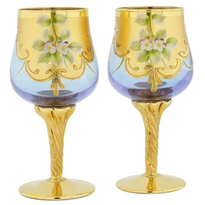 Juego de dos vasos de vino GlassOfVenice hoja de oro 24K - alejandrita - Imagen 1 de 7