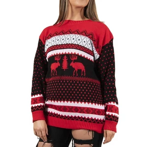 Ladies Xmas Christmas Jumper Novelty Red Black Aztec Reindeer Fairisle Womens - Picture 1 of 4