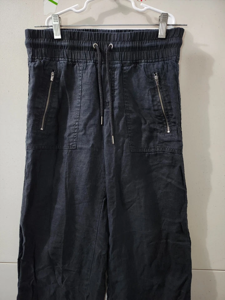 Athleta Pants Womens 0 Petite Black Cabo Wide Linen Pullon Drawstring Beach Pkts - Image 1 of 4