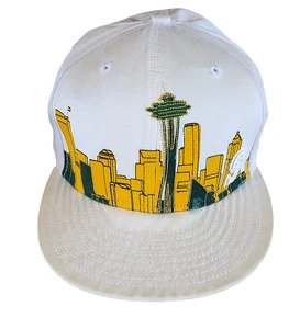 VTG Seattle Mariners/New Era Hat Sz 7 1/4 City Skyline Rare Green/Gold/White - Bild 1 von 9