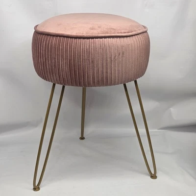 LUE BONA Vanity Stool Pink Vanity Stools for Makeup Room Round Ottoman Foot MCM  - Image 1 of 4