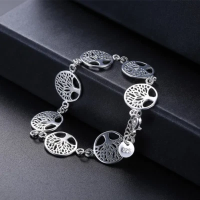 Bracciale Braccialetto Donna in metallo placcato argento 925 - Albero della vita - Immagine 1 di 3
