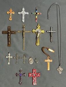 Lot 16 vtg Christian Catholic ITALY Cross Crucifix Pendant Necklace ST. BENEDICT - Picture 1 of 18