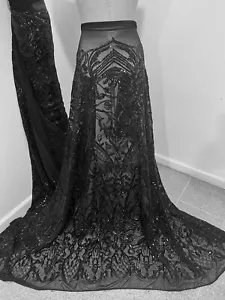 Black 4way Stretch Sequins Fabric 50” Width Sold By The Yard - Picture 1 of 5