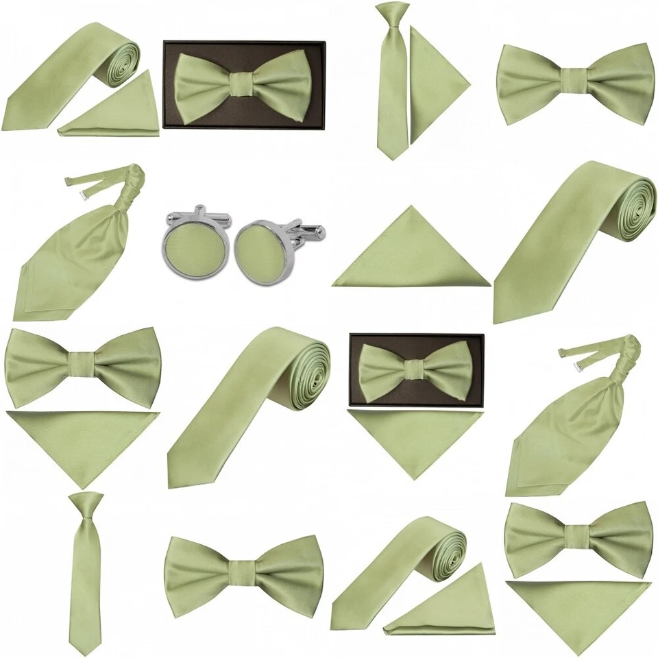 Sage Green Satin Wedding Tie Mens Kids Bow Ties Formal Prom Grooms Sets Page Boy - Image 1 of 1