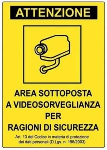 2PZ CARTELLO SEGNALETICA VIDEOSORVEGLIANZA TARGA ADESIVO SICUREZZA 30CM x 20CM - Foto 1 di 1