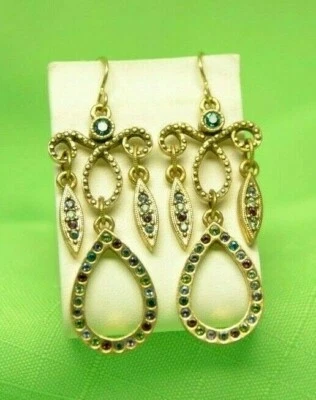 GORGEOUS Patricia Locke At Last Earrings Gold WATERLILY Swarovski Crystals NWOT - Image 1 of 4