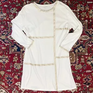 Vtg 80s 90s Louis Feraud geometric graphic mod knit sheath tunic dress white S M - Picture 1 of 5