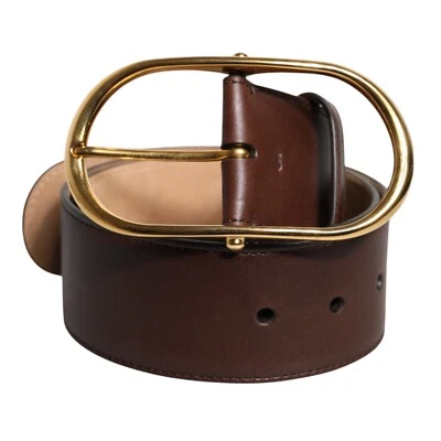 DOLCE & GABBANA Belt Brown Leather Waist Gold Metal Buckle 70cm / 28in 620usd - Image 1 of 4