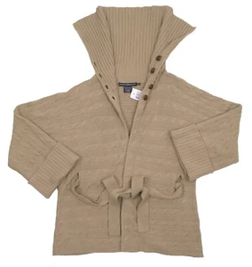 NEW Polo Ralph Lauren Long Open Cardigan Sweater Tan Belted Oversized Turtleneck - Picture 1 of 3
