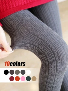 Women Thick Warm Chunky Cable Ribbed Knitted Stretchy Skinny Leggings Footless - Picture 1 of 21