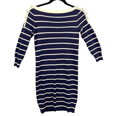 Vestido Suéter J.CREW 100% Cachemira Azul Crema Rayas Mangas 3/4 XS  Foto 1 de 4