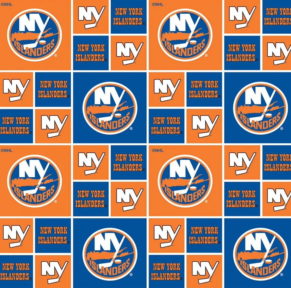 NHL Hockey New York Islanders Block Allover Cotton Fabric 17" L x 45"W - Image 1 of 1