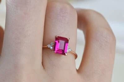 Silver Ring Engagement Ruby Ring,  Ruby Ring 925 Cubic Ruby Lab Created Women - Image 1 of 4