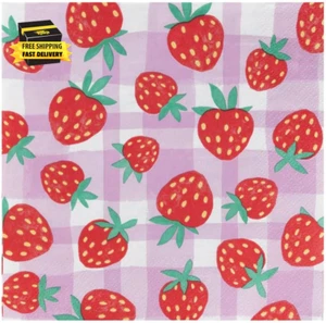 20 X Strawberry Themed Pink Napkins for Tea Parties, Picnics, Mother’S Day, Wimb - Picture 1 of 6