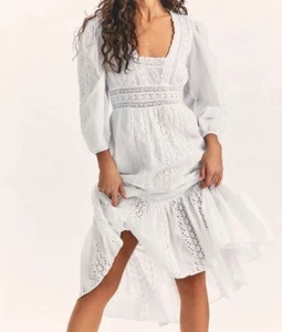LOVESHACKFANCY Garrison Eyelet Ruffle Midi Dress White Size 4 US $495 NEW - Picture 1 of 12