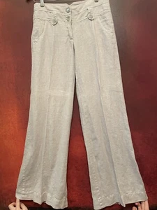 ANTHROPOLOGIE “Elevenses” 100% Linen Gray Wide Leg Pants With Buttons Sz 4 EUC - Picture 1 of 15