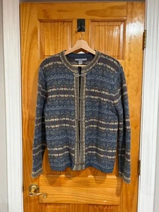 Carroll Reed 100% Wool Nordic Fair Isle Cardigan Sweater M Pewter Clasps Folk - Picture 1 of 7