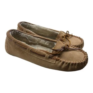 Minnetonka Shoe Womens 8 Tan Cally Suede Moccasins Faux Fur Lined Lounge 4052  - Picture 1 of 11