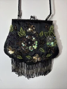 Elegante Bolso Cartera Negro Con Cuentas Lacome Cóctel Fiesta Boda Formal Baile de graduación - Imagen 1 de 5