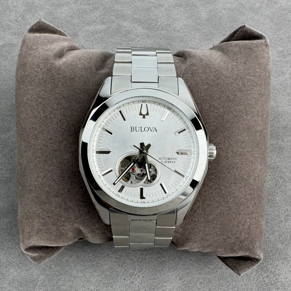 Men's Bulova 96A274 Surveyor Silver Tone Dial Stainless Automatic Watch 42mm