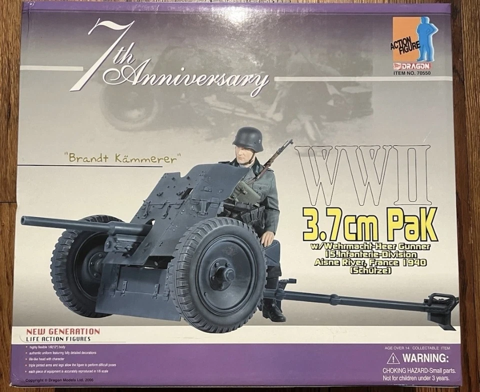 Dragon 7th Anniversary 1/6 3.7cm PaK Anti-Tank Gun w/ Brandt Kämmerer Figure NIB - Image 1 of 1