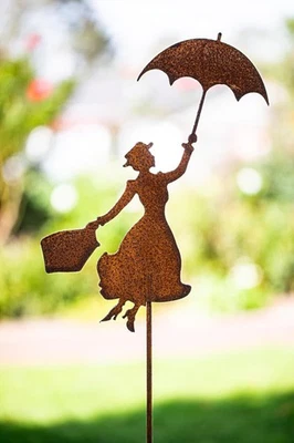 Gartenstecker Edelrost Mary Poppins Rost Deko Figur für Garten Terrasse 60cm - Bild 1 von 4