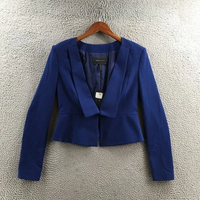 BCBGMAXAZRIA Blazer 女式小号蓝色深 Penn Peplum 开襟长袖 — 第 1/4 张图片