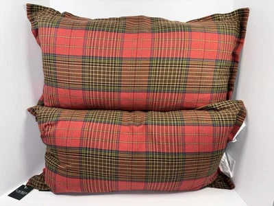 Ralph Lauren S/2 Almohadas Lumbares a Cuadros Inserciones de Plumas 14" x 26" Algodón Rojo Multi Foto 1 de 3