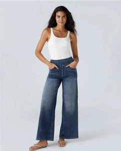 Halara Flex HighWaisted MultiPockets Baggy Wide Leg Washed Stretchy Knit Jeans-S - Picture 1 of 9