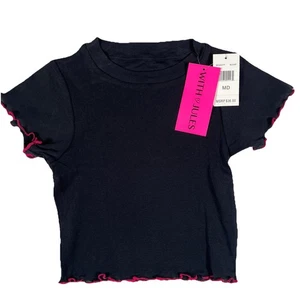 With Jules Girls Medium Lettuce-Edge T Shirt Black Pink msrp $36 - Picture 1 of 5