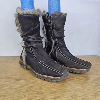 Lavorazione Artigiana Hiking Winter Boots Fur Trim Italy Lace-up Zip Women's 38 - Image 1 of 4