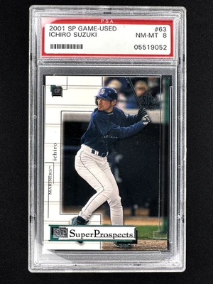 2001 SP Game-Used #63 ICHIRO SUZUKI Super Prospects Rookie RC /500 PSA 8 HOF - Image 1 of 2