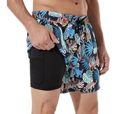 Traje de baño BRISIRA para hombre traje de baño forro de compresión entrepierna de 5 pulgadas talla grande Foto 1 de 4