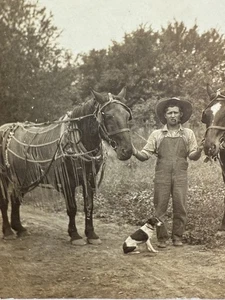 Antique RPPC Postcard Photo Farmer Dog Horses Nowata Oklahoma 1910 - Picture 1 of 7