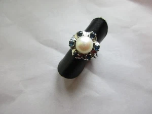 Damenring 14 Karat Weißgold mit Zuchtperle und 6 Saphiren - Bild 1 von 4