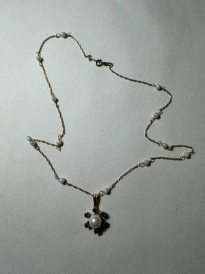 Ruby pearl necklace 14k yellow gold 16''. - Image 1 of 4