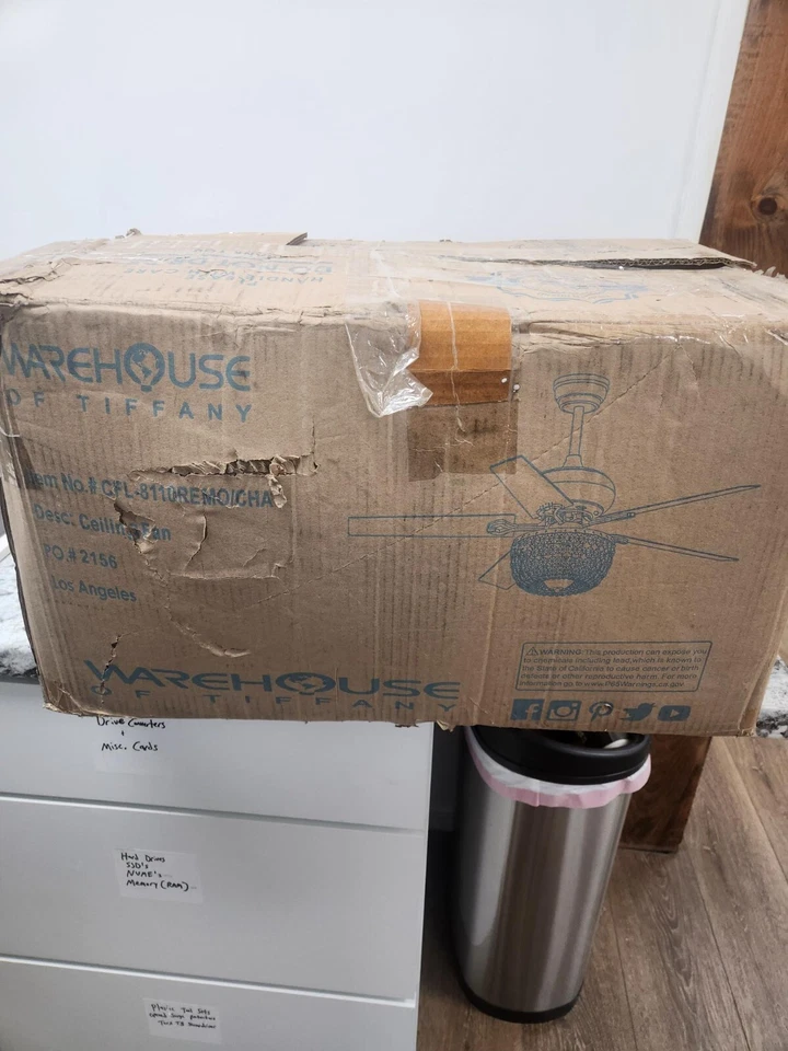 WAREHOUSE OF TIFFANY 2156 CFL-8110REMO/CHA 42 INCH CRYSTAL CEILING FAN - Image 1 of 1