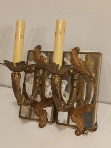 WORLD'S AWAY Vintage ANTIQUE BRONZE Mirror Incandescent LIGHT WALL SCONCES (2) - Picture 1 of 12
