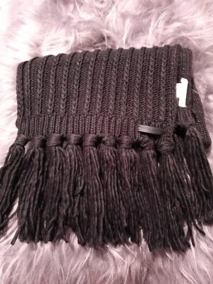 REBECCA MINKOFF Scarf NWOT BLACK CABLE KNIT FRINGED CHUNKY - Image 1 of 4