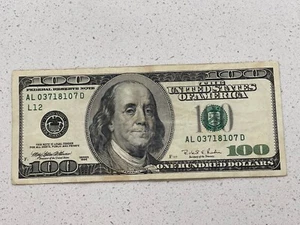 1996 One Hundred USD $100 Bill AL03718107D - Picture 1 of 2
